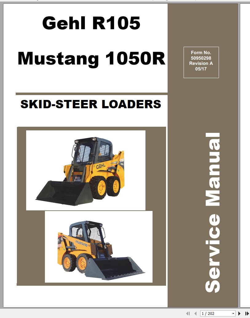 Mustang Skid Steer Loader 1050R R105 Service Manual 50950298A 05 1