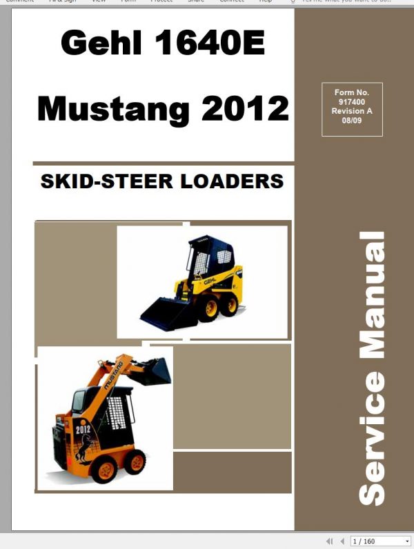 Mustang Skid Steer Loader 2012 1640E Service Manual 917400 08 1