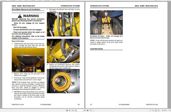 Mustang Skid Steer Loader 2012 1640E Service Manual 917400 08 2