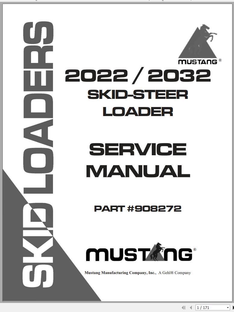 Mustang Skid Steer Loader 2022 2032 Service Manual 908272 1