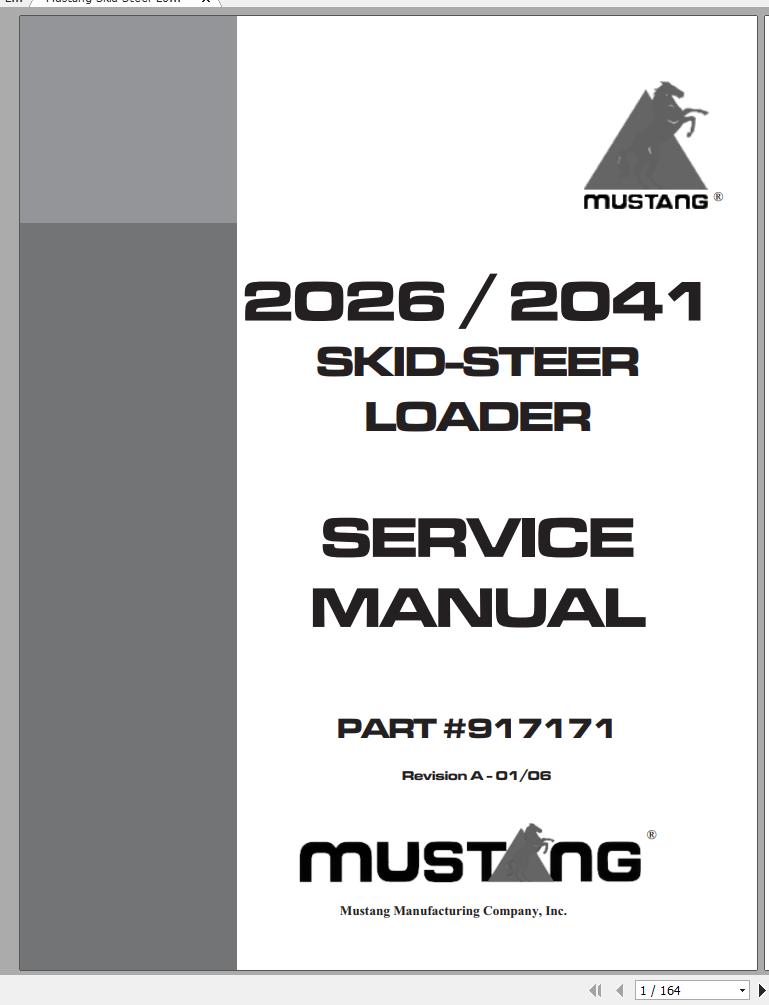 Mustang Skid Steer Loader 2026 2041 Service Manual 917171 01 1