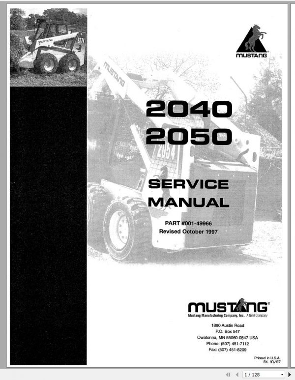 Mustang Skid Steer Loader 2040 2050 Service Manual 001 49966 1