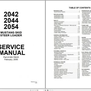 Mustang Skid Steer Loader 2042 2044 2054 Service Manual 000 78025 1