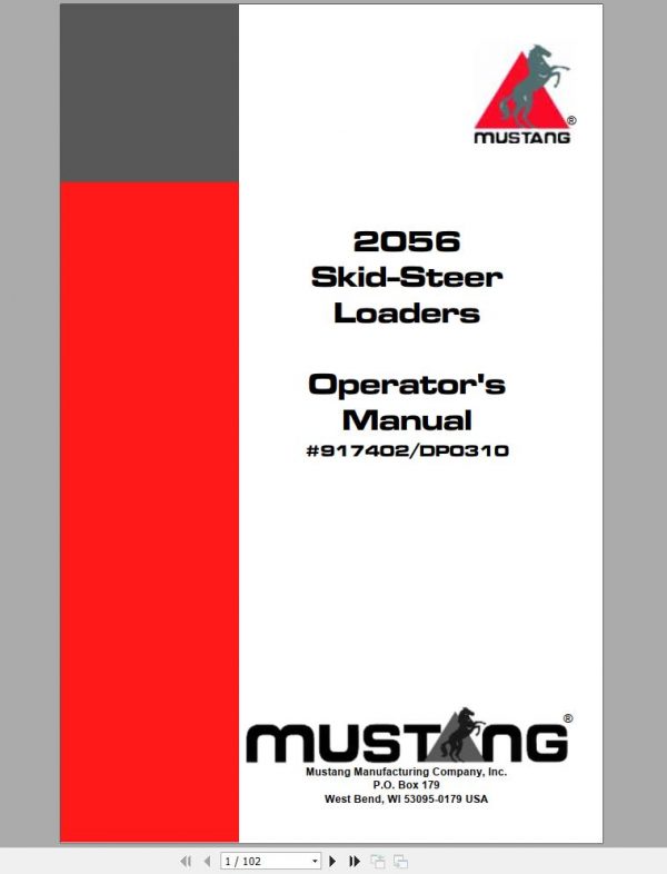 Mustang Skid Steer Loader 2056 SN 003300 and Before Operators Manual 917402D 1