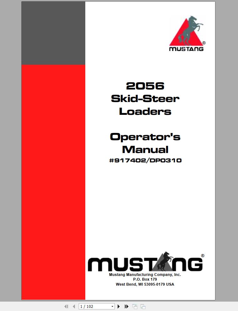 Mustang Skid Steer Loader 2056 SN 003300 and Before Operators Manual 917402D 1
