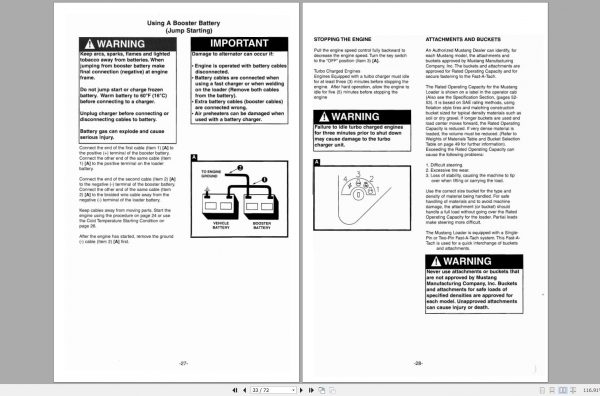 Mustang Skid Steer Loader 2060 2070 Operators Manual 001 27972A 2