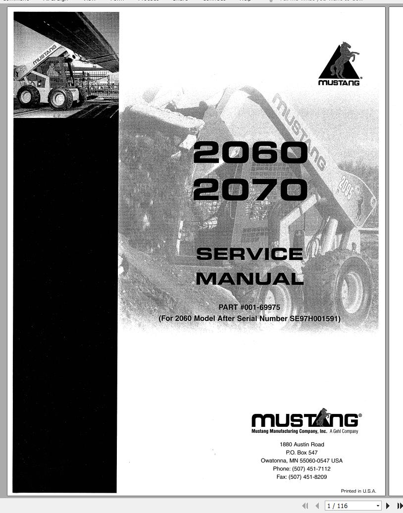 Mustang Skid Steer Loader 2060 2070 SN 001591 Up Service Manual 001 69975 1