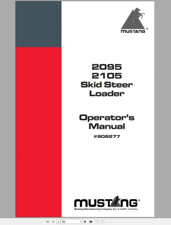 Mustang Skid Steer Loader 2095 2105 Operators Manual 908277B 1