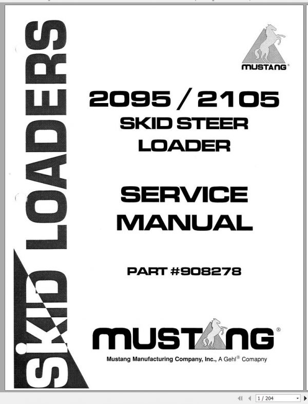 Mustang Skid Steer Loader 2095 2105 Service Manual 908278 1