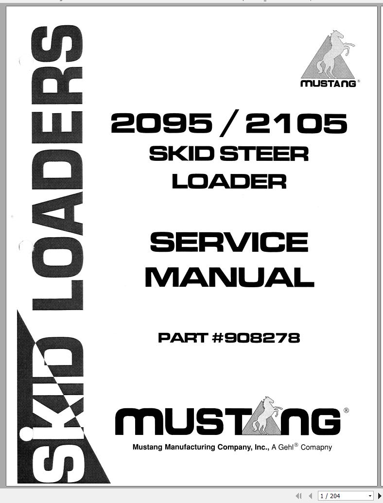 Mustang Skid Steer Loader 2095 2105 Service Manual 908278 1
