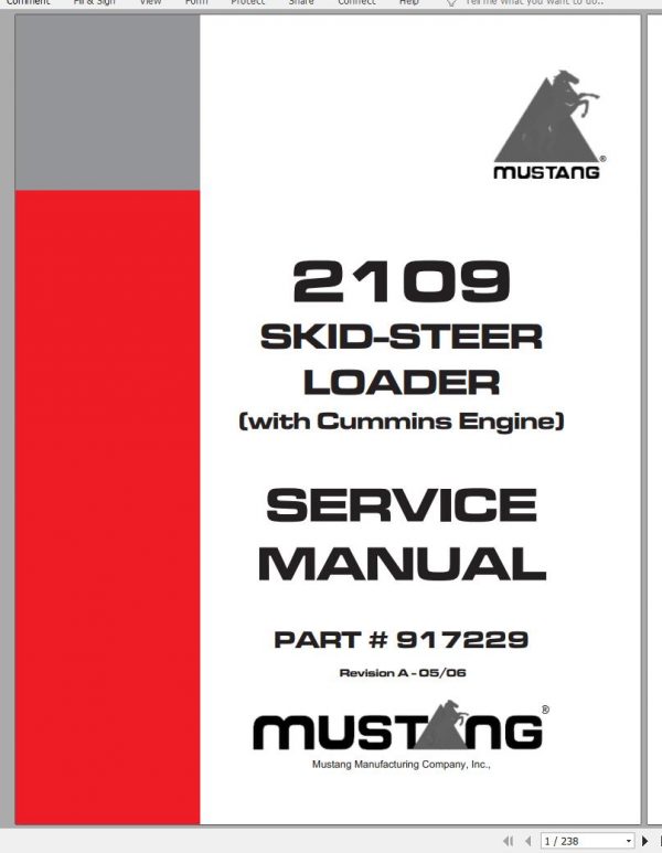 Mustang Skid Steer Loader 2109 SN 802901 Up Service Manual 917229 05 1