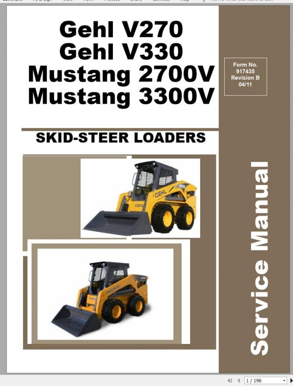 Mustang Skid Steer Loader 2700V 3300V Service Manual 917435B 04 1