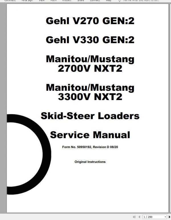 Mustang Skid Steer Loader 2700V NXT2 3300V NXT2 Service Manual 50950192D 08 1