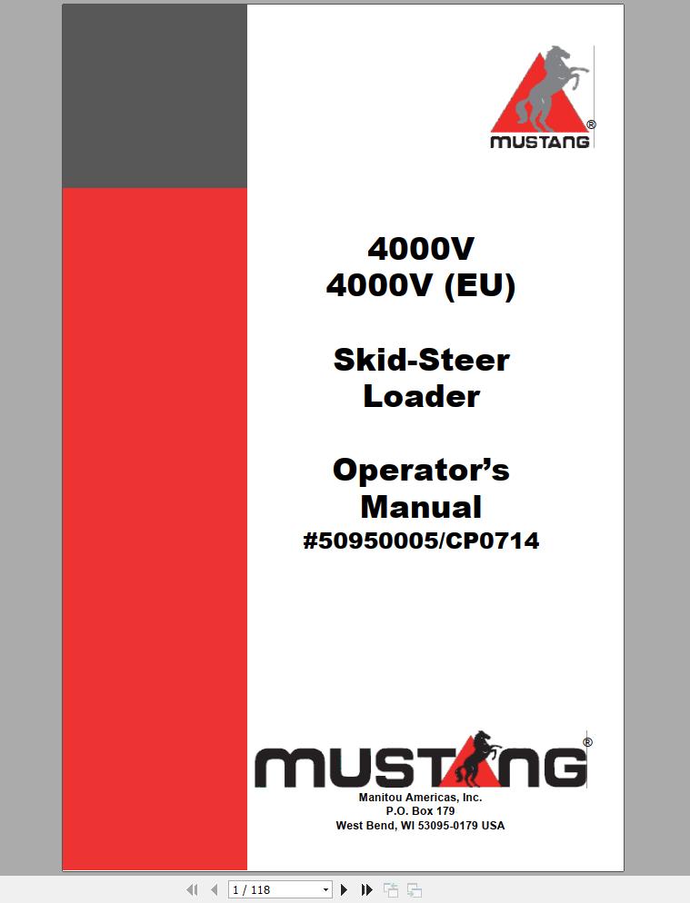 Mustang Skid Steer Loader 4000V 4000V EU Operators Manual 50950005C 1