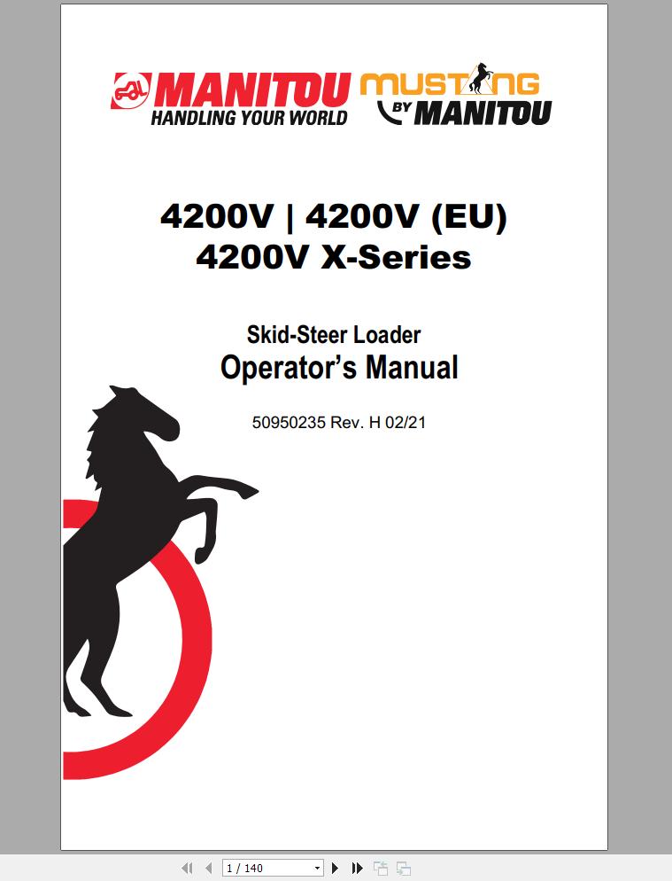 Mustang Skid Steer Loader 4200V 4200V EU X Series Operators Manual 50950235H 02 1