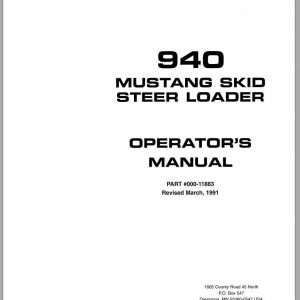 Mustang Skid Steer Loader 940 Operators Manual 000 11883A 1