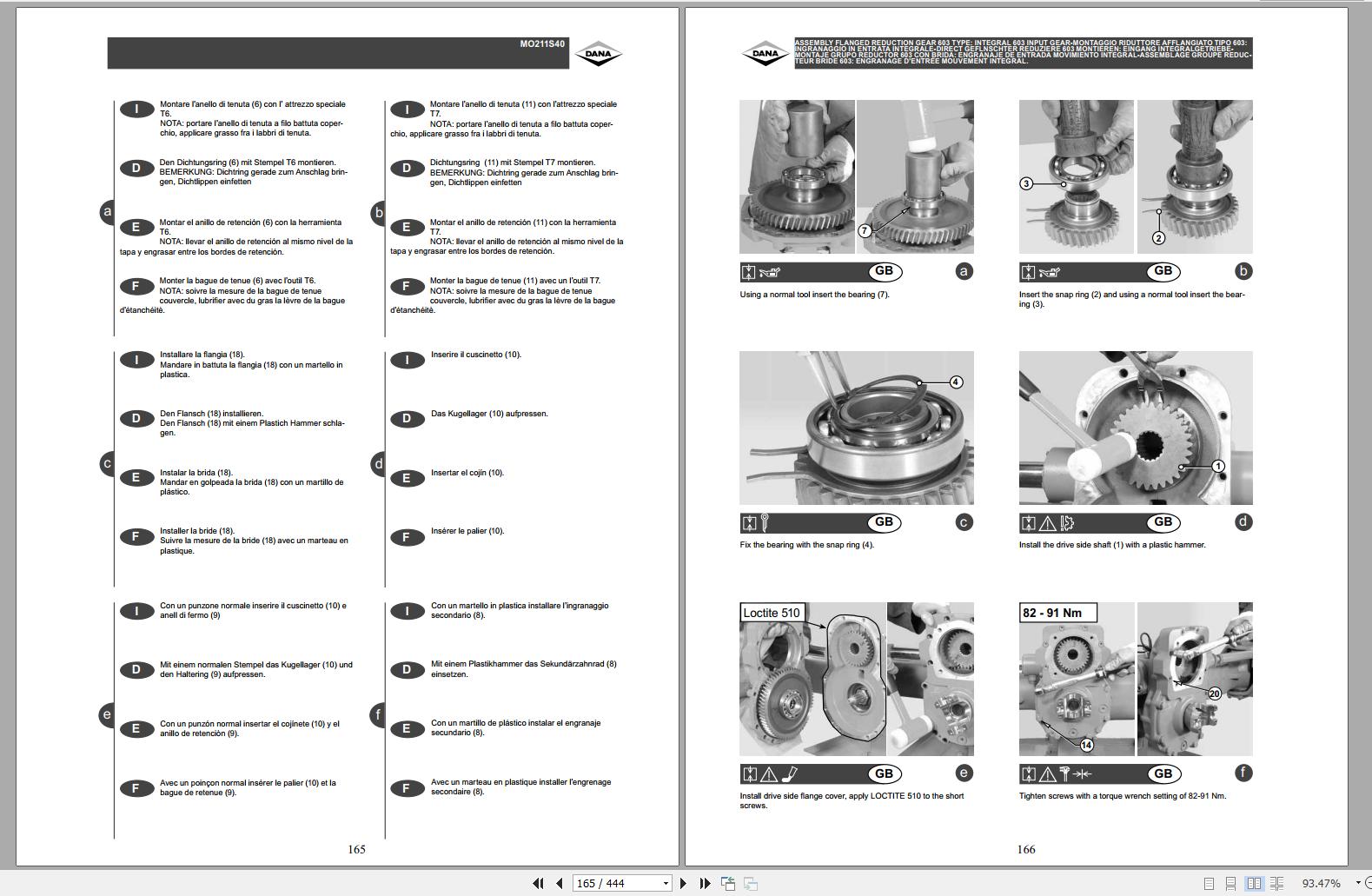 Mustang Telehandler 519 Dana 211S40, 221S40 Axle Service Manual 913296B