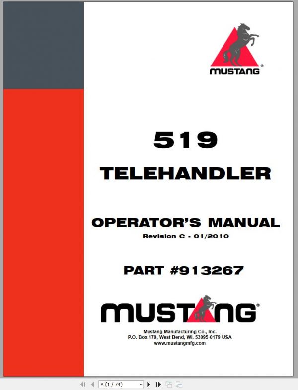 Mustang Telehandler 519 SN 40101 40207 Operators Manual 913267C 01 1