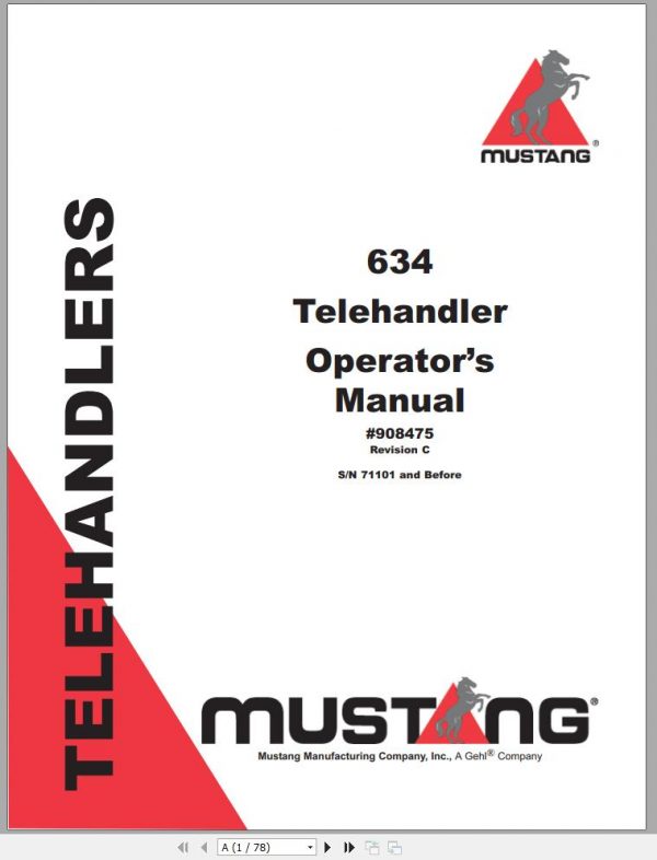 Mustang Telehandler 634 SN 71101 Before Operators Manual 908475C 1