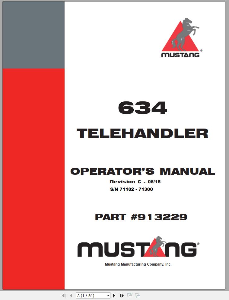 Mustang Telehandler 634 SN 71102 71300 Operators Manual 913229C 06 1