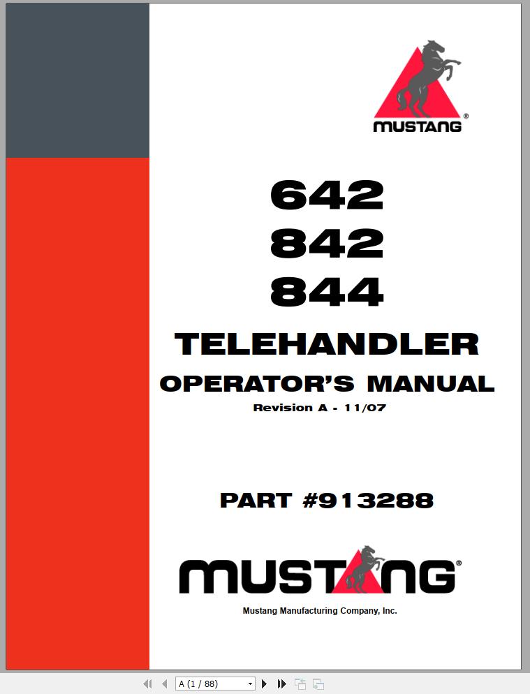 Mustang Telehandler 642 842 844 Operators Manual 913288A 11 1