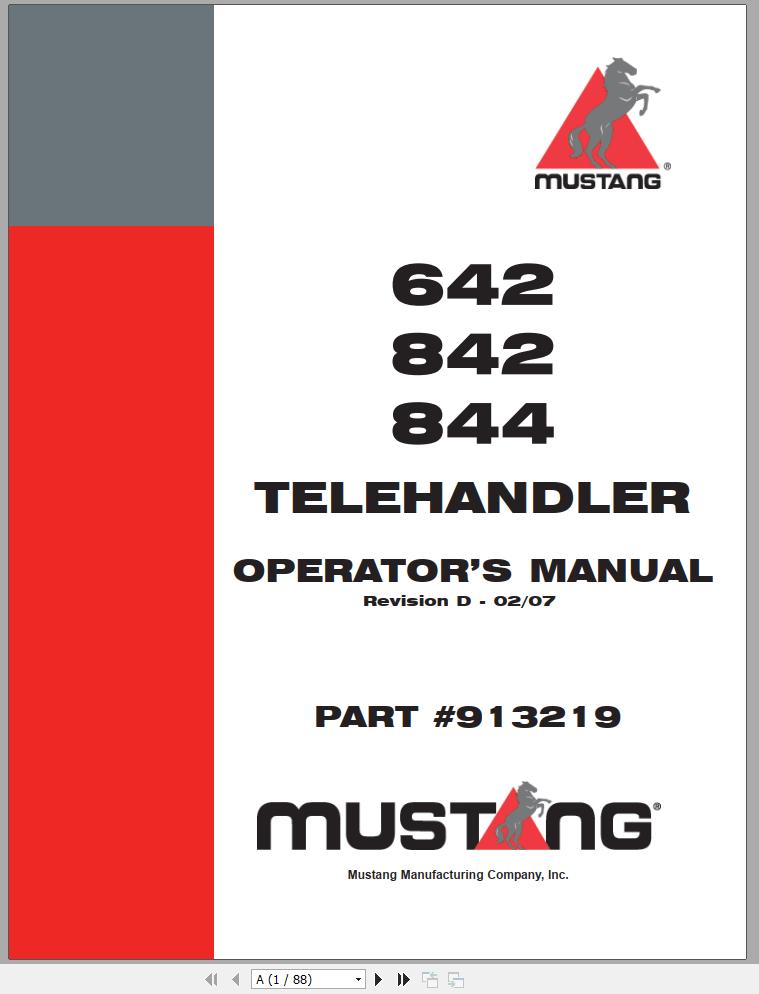 Mustang Telehandler 642 84244 Operators Manual 913219D 02 1