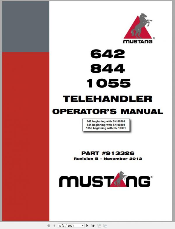 Mustang Telehandler 642 844 1055 Operators Manual 913326B 11 1