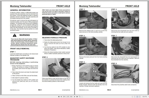 Mustang Telehandler 742 744 944 1155 Service Manual 913237B 2