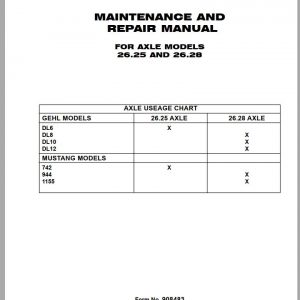 Mustang Telehandler 742 944 1155 Carraro 26.25 26.28 Axle Maintenance Repair Manual 908483 1