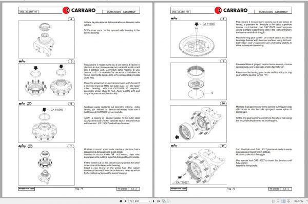 Mustang Telehandler 742 944 1155 Carraro 26.25 26.28 Axle Maintenance Repair Manual 908483 2