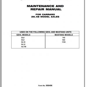Mustang Telehandler 742 944 1155 Carraro 26.48 Axle Maintenance Repair Manual 908496 1