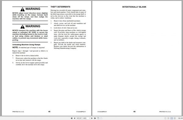 Mustang Telehandler 744 944 1155 Tier III Engine Dana Axles Operators Manual 913344B 02 2