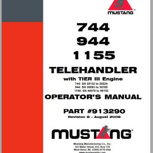 Mustang Telehandler 744 944 1155 Tier III Engine Operators Manual 913290B 08 1