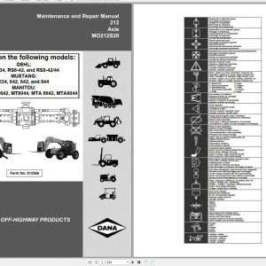 Mustang Telehandler MT6034 MT6642 MT8044 MTA6642 MTA8044 Dana 212 Axle Service Manual 913266 1