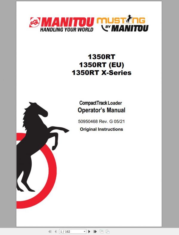 Mustang Track Loader 1350RT 1350RT EU 1350RT X Series Operators Manual 50950468G 05 1