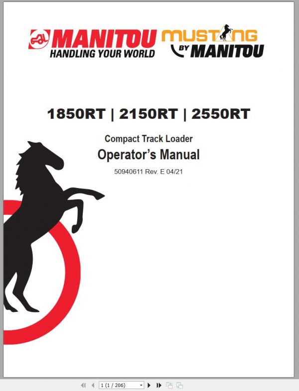 Mustang Track Loader 1850RT 2150RT 2550RT Operators Manual 50940611D 04 1