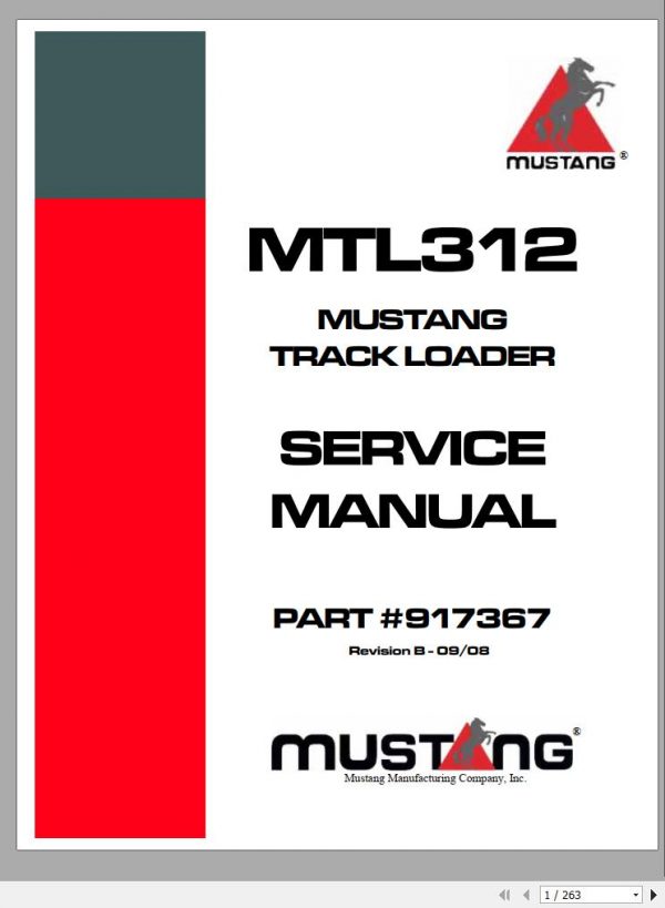 Mustang Track Loader MTL312 Service Manual 917367B 09 1