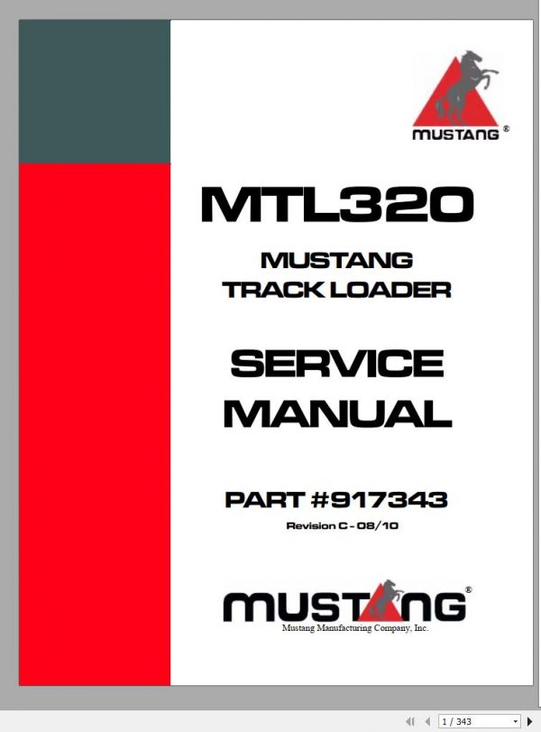 Mustang Track Loader MTL325 Service Manual 917343C 08 1