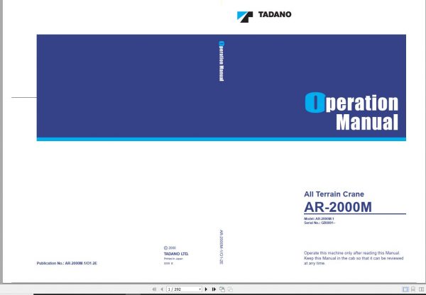 Tadano All Terrain Crane AR 2000M 1 GB0001 Operation Manual 1