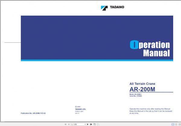Tadano All Terrain Crane AR 200M 1 570008 Operation Manual 2000 EN 1 1