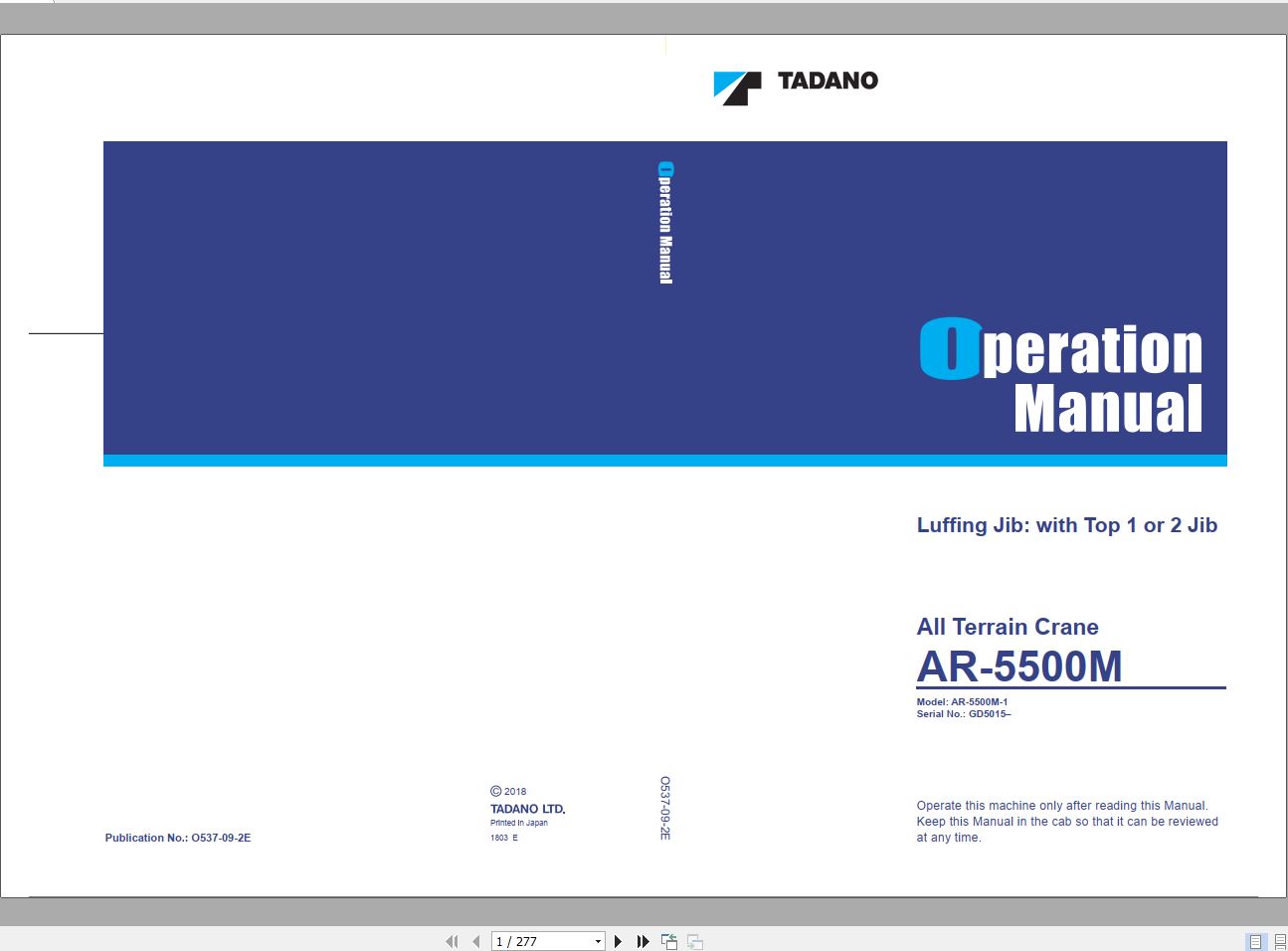 Tadano All Terrain Crane AR 5500M 1 GD5015 Operation Manual 1