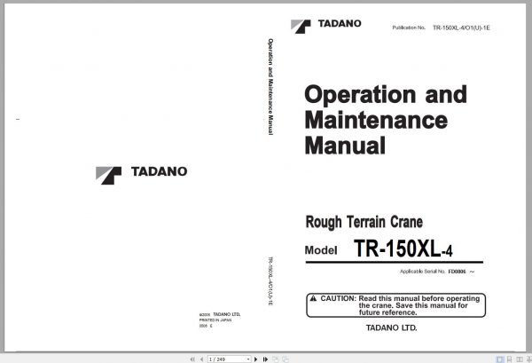 Tadano Hydraulic Rough Terrain Crane TR 150XL 4 FD0806 Operation Manual 200 1