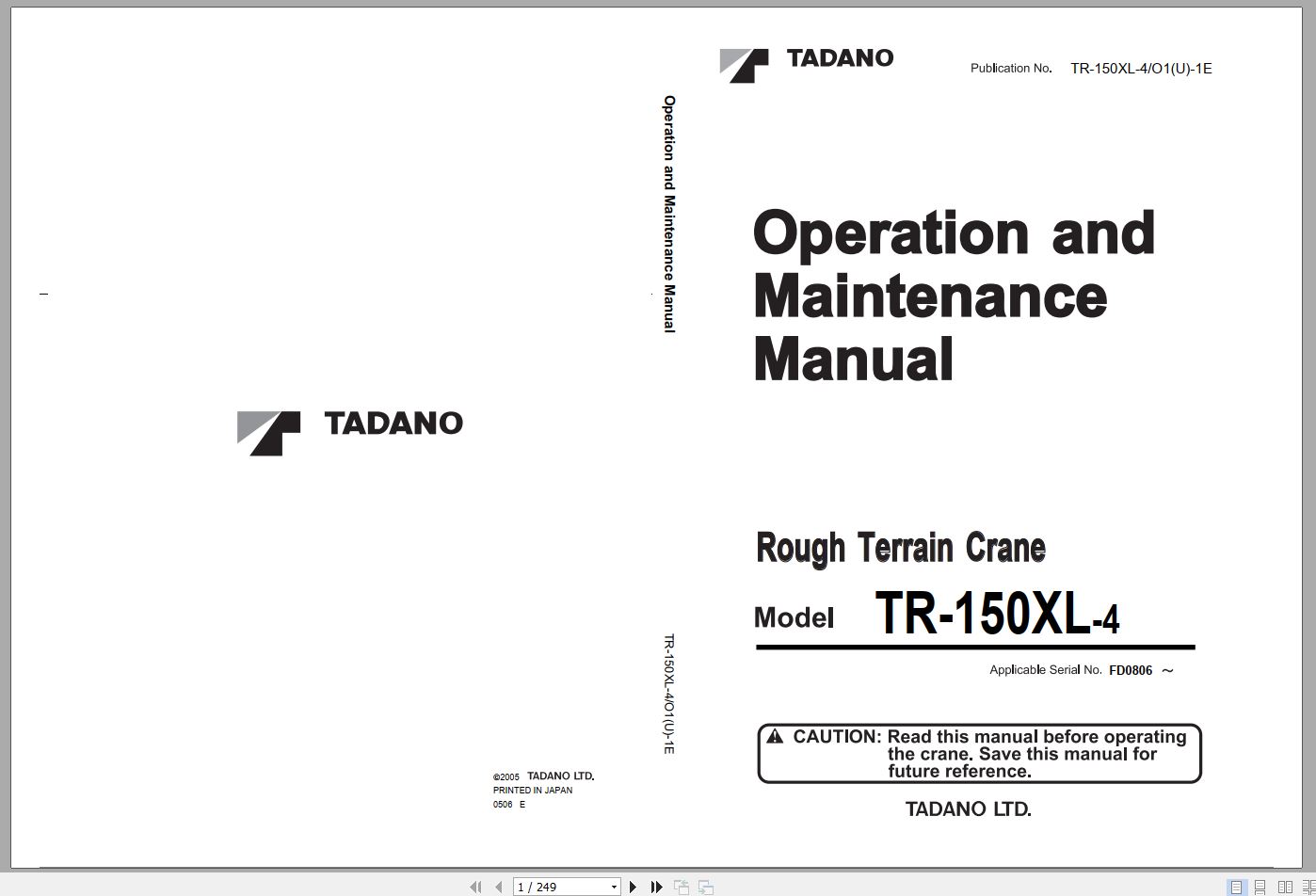 Tadano Hydraulic Rough Terrain Crane TR 150XL 4 FD0806 Operation Manual 200 1
