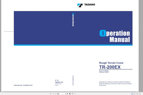 Tadano Hydraulic Rough Terrain Crane TR 200EX 2 555116 Operation Manual 1 1