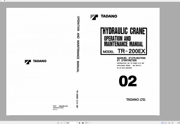 Tadano Hydraulic Rough Terrain Crane TR 200EX 2 555116 Operation Manual 1