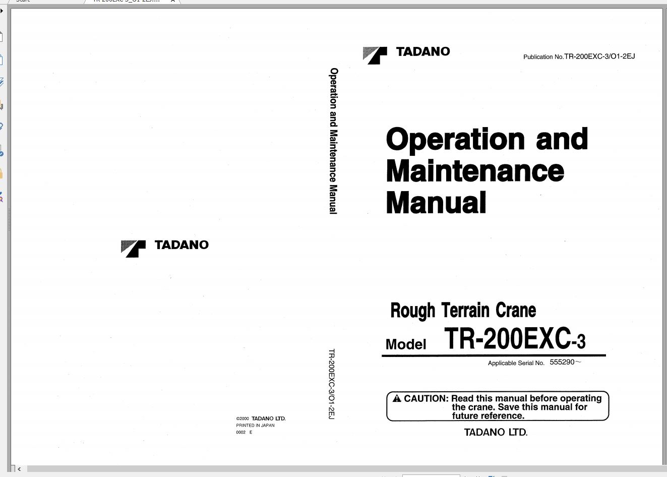 Tadano Hydraulic Rough Terrain Crane TR 200EXC 3 555290 Operation Manua 1