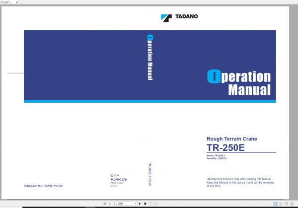 Tadano Hydraulic Rough Terrain Crane TR 250E 1 530106 Operation Manual 20 1
