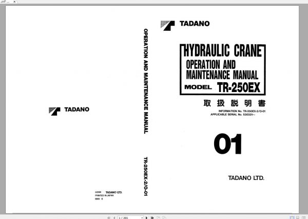 Tadano Hydraulic Rough Terrain Crane TR 250EX 2 530331 Operation Manual 1