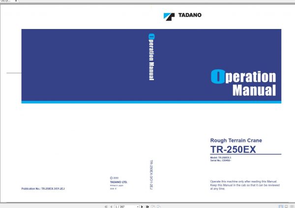 Tadano Hydraulic Rough Terrain Crane TR 250EX 3 530492 Operation Manual 1