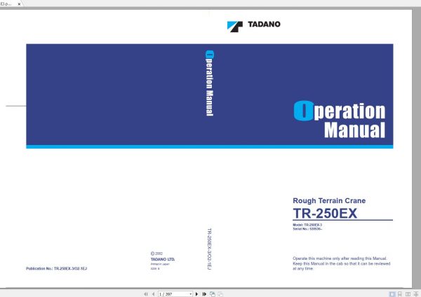 Tadano Hydraulic Rough Terrain Crane TR 250EX 3 530536 Operation Manual 1